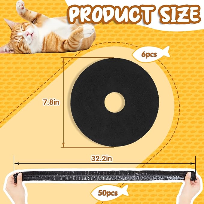 Eaasty 50 Pack Disposable Cat Litter Box Liners with 6 Carbon Filters Compatible with Popur X5 Self-cleaning Hooded Litter Box Cat Trash Bags with Elastic Band Absorbing Odor Waterproof and Leak Proof