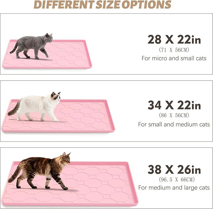 Silicone Cat Litter Mat for Litter Box-28" X 22" Litter Mat for Cat, Waterproof & Leak-Proof Trapping Design, Non-Slip Durable Easy to clean (Pink)