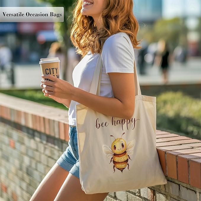 Pets Lover Gifts Tote Bag for Women, Dogs Cats Bee Aesthetic Canvas Bag with Inner Pocket