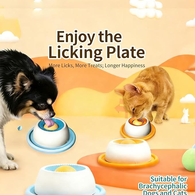 Dog Lick Bowl, Dog Cat Enrichment Toys - Interactive Slow Feeder & Anxiety Relief Treat Dispenser with Non-Slip Base for Puppy Kitten Mental Stimulation. (Blue-Dog)