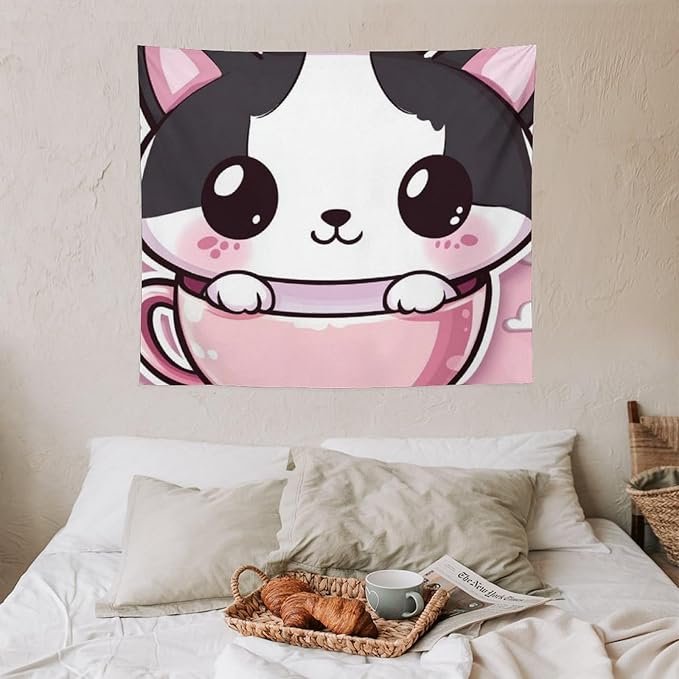 MaSiledy Tapestry Kawaii Cat Wall Hanging Wall Tapestry Aesthetic Cat Mom Gifts Tapestry Wall Hanging Bedroom Wall Decor Living Room Landscape 50"x60" Tapestries for Bedroom Living Room Dorm