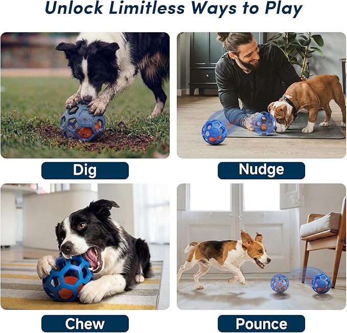 Unique Interactive Dog Toy with Ball-in-Ball Design, 4X Durable Rubber Outer Shell & Inner Smart Automatic Bouncing Ball to Keep Them Busy, Fetch&Puzzle&Chew Toys for Medium, Large High Energy Dogs
