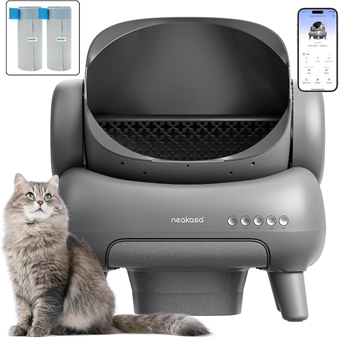 Neakasa M1 Open-Top Self Cleaning Cat Litter Box + Replaced Waste Bags-2 Rolls, Automatic Cat Litter Box with APP Control, Odor-Free Waste Disposal Includes Trash Bags