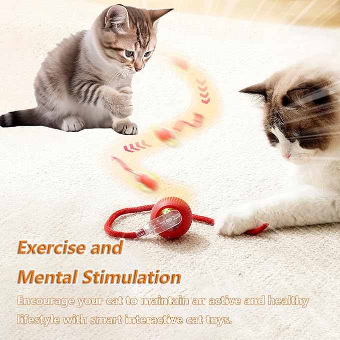 Interactive Rotating Cat Ball Toy, 360 Smart Rolling Ball Electric, Automatic Moving for Cats & Kittens (Red)