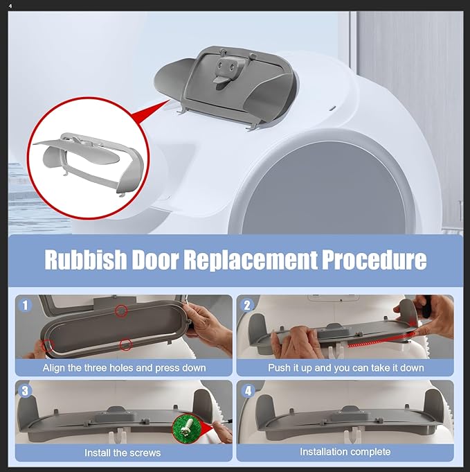 Ducksky Cover of Toilet Bin Replacement Part for 65L+9L Self Cleaning Cat Litter Box, Oval Door Accessory [Only Compatible with Orders Purchased After February 17, 2025]
