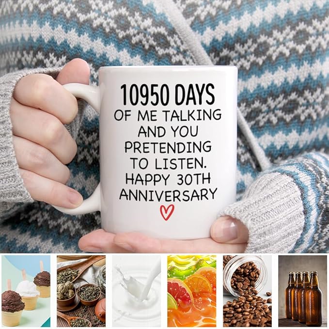 10950 Days Of Me Talking And You Pretending Ceramic Coffee Mug for Women Men, Funny 11oz Happy 30th Anniversary Cup, Funny Wedding Anniversary Birthday Gifts, 30th Year Valentine's Day Present