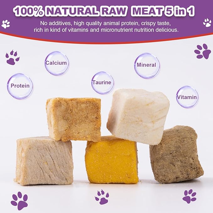 Dylan's cabin Cat Dog Food - Freeze Dried Dog Treats 5 in 1 Meat Chicken Duck Salmon Yolk Chicken Liver Meat Natural Human-Grade Cat Snack(142g)