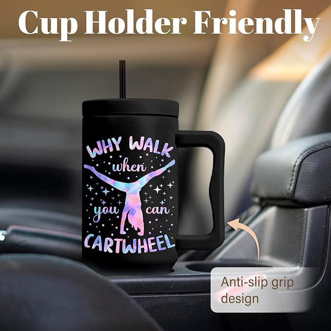 Gymnast Gymnastic Gifts, Stainless Steel Tumbler With Handle 40 Oz, Best Gifts For Gymnast, Birthday Christmas Gift Ideas, Glitter Bling Tumbler, Cartwheel Travel Mug