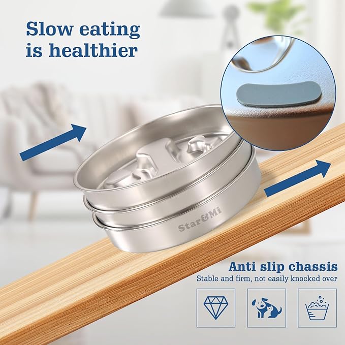 Stainless Steel Slow Feeder Dog Bowls – Non-Slip Metal Dog Bowl for Large & Medium Breeds, Puppy Puzzle Feeder – 2 Cup Capacity for Small to Big Pets – Durable Slow Feed Dog & Cat Food Dish
