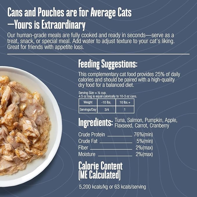 Whole Life Cat Freeze Dried Cat Food - Human-Grade Wet Food Toppers, Snacks & Lickable Treats, Instantly Hydrating Natural Broth Just Add Water - Salmon & Tuna, 4.5 Oz