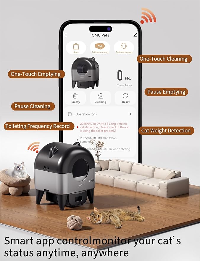 Automatic Self Cleaning Litter Box,95L Large Capacity Smart Cat Litter Box with App Control,8 Safety Sensors for Multiple Cats,Advanced Odor Control,6-Color Night Light(Black)