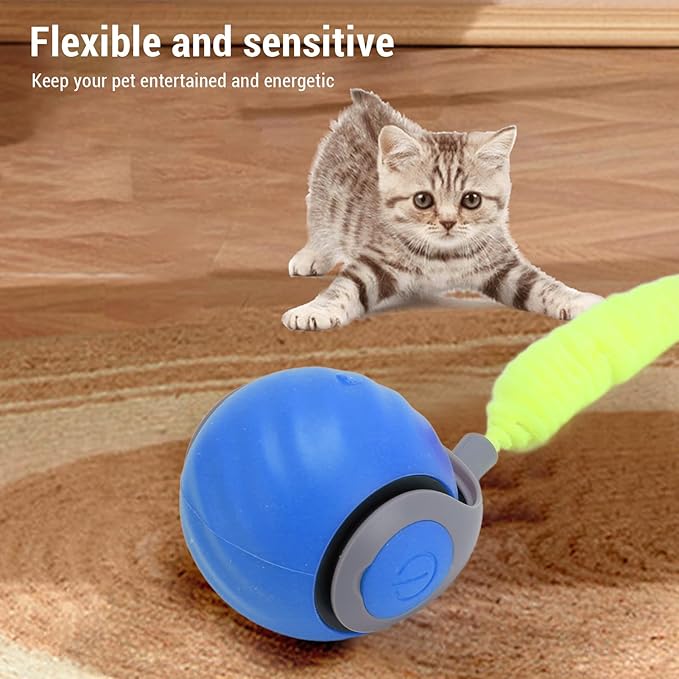 Smart Interactive Cat Ball Toy, Automatic Self Rolling, with Sound, Teeth Grinding, Bite Tough Plastic, Prevents Boredom, for Kittens, Self Play Cat Toy (Blue)