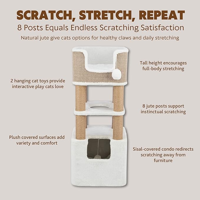 Trixie 39.8" Lucano Cat Tree, Indoor Cat Furniture with Jute Scratching Posts, Plush Condo, Interactive Toys - Taupe