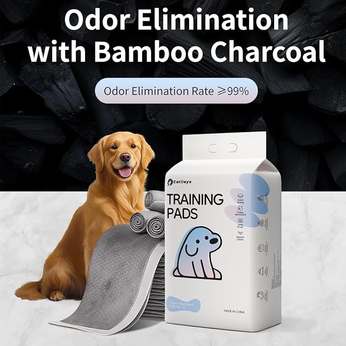 Bamboo Charcoal Dog Urine pad 60cm*60cm 6-Layer Leakproof Design with Activated Carbon Charcoal Pee Pads for Dogs and Cats, Super Absorbent Puppy Pads Essentials with Odor Control