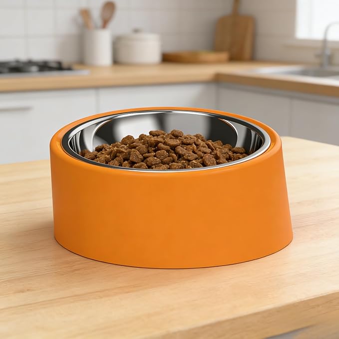 Slow Drinking Dog Water Bowl - Orange Pet Feeder (M Size) - Non-Spill Adult Cat/Dog Bowl, Durable & Easy to Clean for Daily Feeding