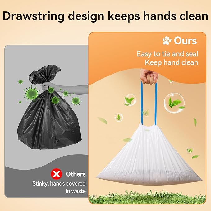 Meowant Cat Litter Box Liner for SC03, Heavy Duty Drawstring Trash Bags(60PCS) for MeoWant MW-SC03 Automatic Litter Box, Extra Thick Leakproof, 3 Rolls (20 Bags/Roll)