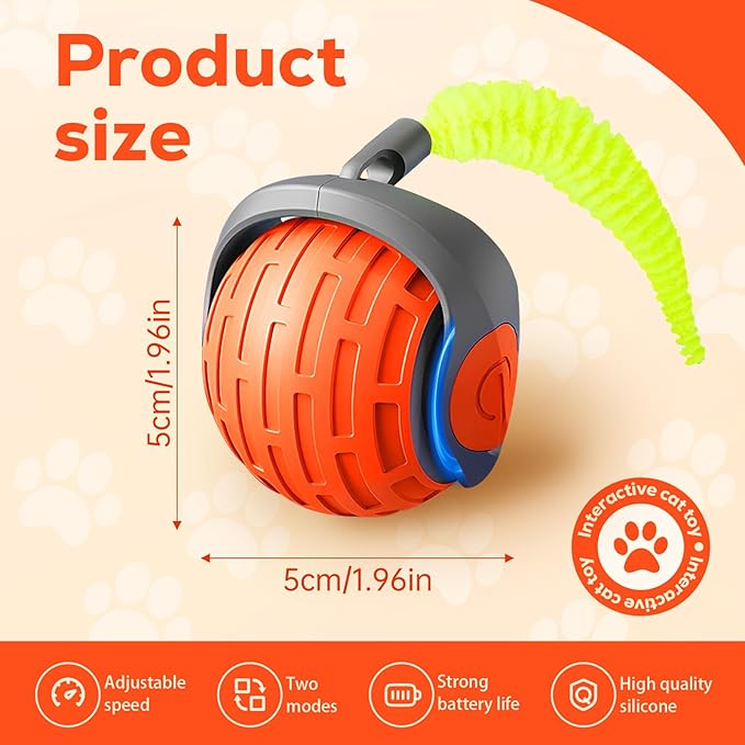 2025 New Interactive Cat Ball Toy for Indoor Cats Rotating Ball Toys,Automatic Moving for Bored Indoor Kitten,360°Automatic Rolling Balls Toy Electric Dogs Cat Balls(Orange)