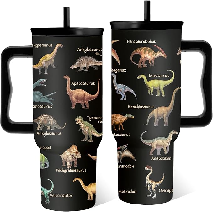 Dinosaurs Tumbler 40 Oz, Dinosaur Gifts For Women, Cute Dinosaurs Tumbler With Handle, Birthday Gifts For Dinosaur Lovers, Travel Insulated Tumblers Cup