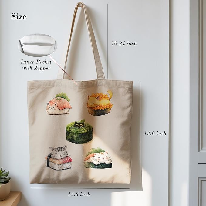 Pets Lover Gifts Tote Bag for Women, Dogs Cats Bee Aesthetic Canvas Bag with Inner Pocket