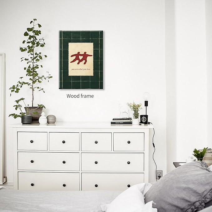 Love Quotes Canvas Wall Art Modern Trendy Women Poster Green Red Aesthetic Prints Romantic You Are What You Love Wall Decor for Living Room Home 12X16 inch Wood Framed