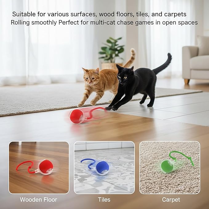 Interactive Cat Toys Ball for Cats - Upgrade Automatic Cat Toys for Indoor Cats, 3 Modes 2 Speed Moving Cat Ball (Green)