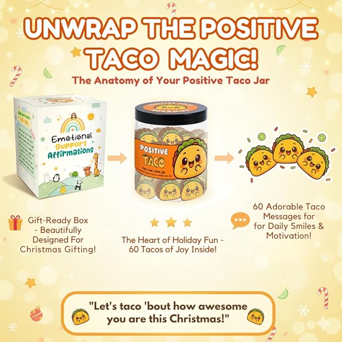 DEARMINE Positive Taco Jar 60 Affirmation Cards Emotional Support Taco Gift, Taco Lovers, Women's Birthday Gift