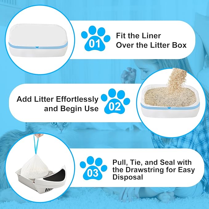 Cat Litter Bags 60 Count,26.37"x15.74" Drawstring Close Litter Box Liners for Automatic Litter Box,Thick Cat Poop Bags,Easy to Clean,Heavy Duty Robot Bag for Self-Cleaning Box