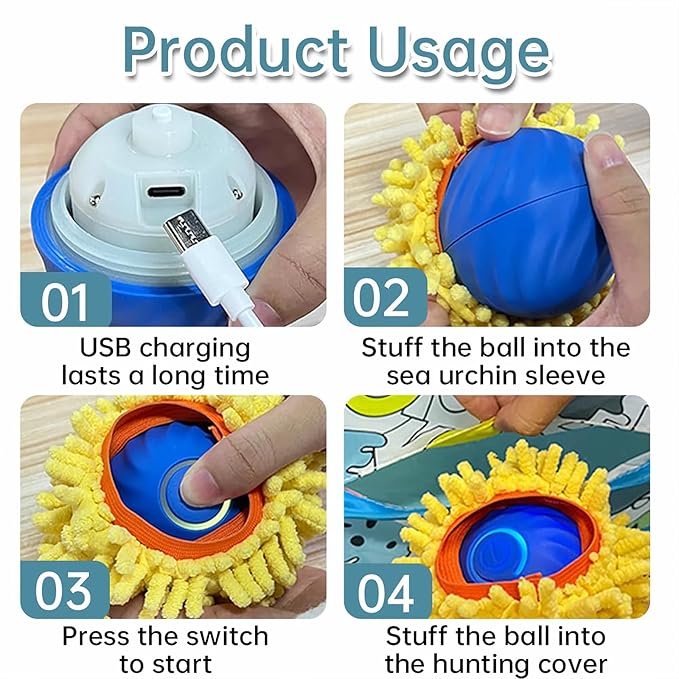KOIJYFNL Interactive Cat Toys Ball Fast Rolling Cat Toys in Pouch, Moving Best Cats Toys for Indoor, Hide and Seek Chase Exercise Game, Motion Activate Rechargeable Kitten Toys