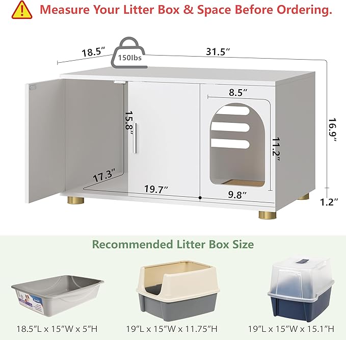 Cat Litter Box Enclosure Furniture, Modern Stackable Litter Box Cabinet with Cat Scratch Mat, Side Table (White)