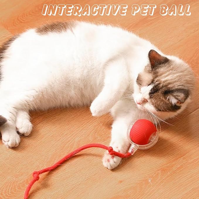 Interactive Cat Toy Ball, Automatic Rolling Electric Toy for Indoor Cats, Motion-Activated Smart Ball for Exercise and Play Toy for Kittens, Red