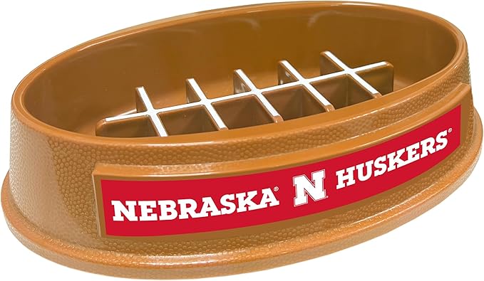 NCAA Super-Bowl - Nebraska Cornhuskers Slow Feeder Dog Bowl. Football Design Slow Feeding Cat Bowl for Healthy Digestion. Non-Slip Pet Bowl for Large & Small Dogs & Cats