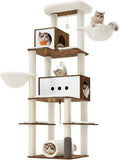 Feandrea Cat Tree, 75.6-Inch Modern Cat Tower, Tall Multi-Level Condo with 2 Caves, 2 Hammocks, 4 Scratching Posts, Self-Groomer, Tunnel, Perch, Rustic Brown UPCT193X01