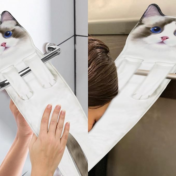Funny Hand Towels for Bathroom Kitchen Decor - Cute Cat Hanging Hand Towel Kitchen Gadgets - Unique Housewarming Birthday Christmas Cat Lover Gift Ideas for Women Mom Lady Adults