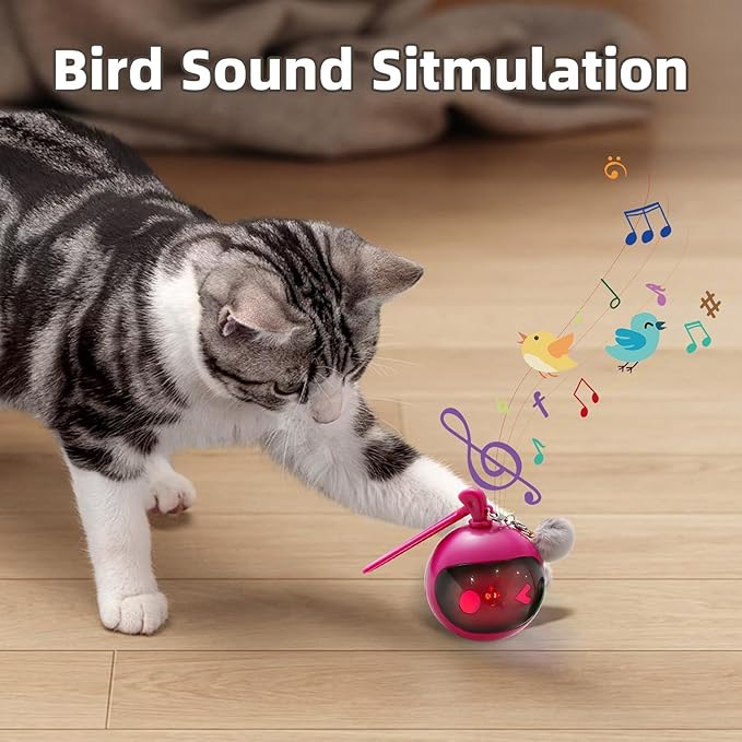 Interactive Cat Toys for Indoor Cats, Automatic Motion Activated Kitten Ball Toy, Moving Stimulation Cat Toys for Bored Indoor Adult Cats, Low Noise Fast Rolling Moving Ball (Rose Red)