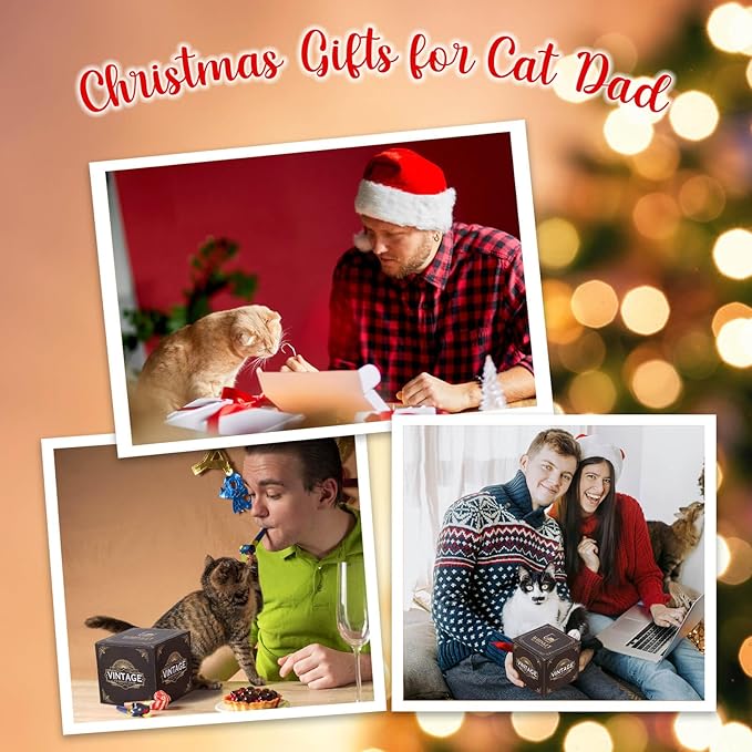 Ithmahco Cat Dad Gifts for Men, Cat Lover Gifts for Men, Funny Whiskey Set for Cats Lovers Man Christmas Birthday, Christmas Cats Themed Whiskey Gift for Man