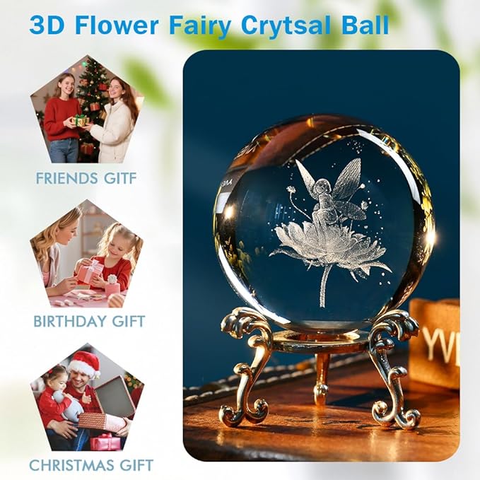 Fairy Gifts for Women 3D Fairy Gift for Her Girl Lovers Crystal Ball Globe Gifts for Wife Wedding Gift with Stand