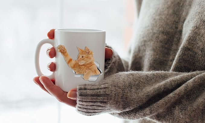 Winston & Bear Playing Ginger Cat Mug - Orange Tabby Ceramic Coffee Mug Gift for Cat Lovers (11oz)