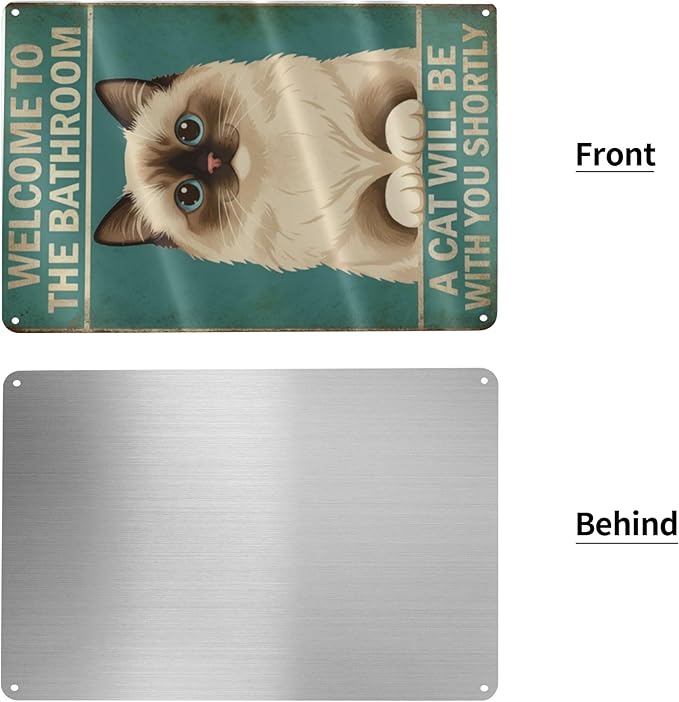 Funny Bathroom Sign Welcome to The Bathroom A Cat Will Be with You Shortly Humorous Restroom Decor Quirky Cat Lover Gift Novelty Aluminum Sign 8x12 Inches Ragdoll