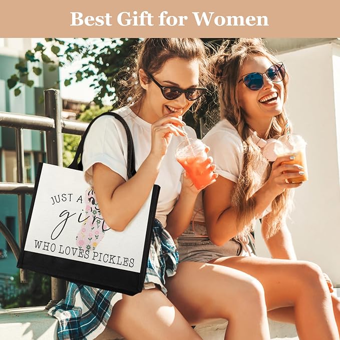 GevGuxLuo Canvas Tote Bag for Women, Cute Pickles Gifts for Pickle Lover,Pickle Lover Gifts Aesthetic Beach Bag Reusable Grocery Bag, Birthday Christmas Gift for Daughter Friend Sister Bestie