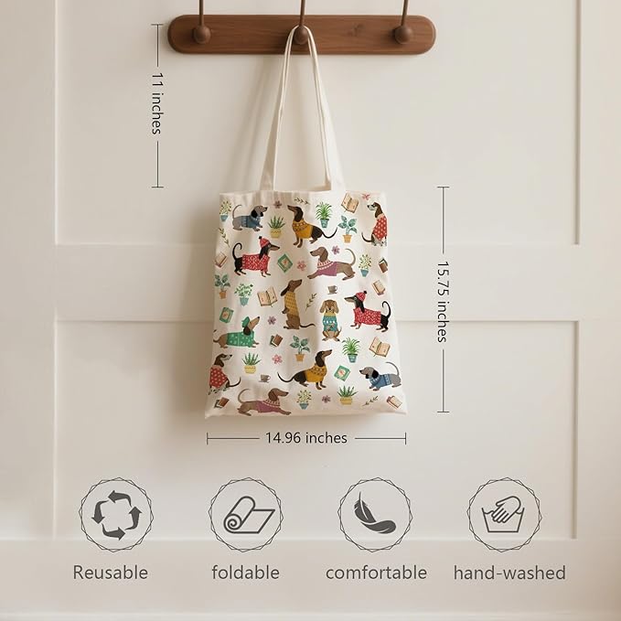 Aesthetic Canvas Tote Bag for Women - with Magnetic Snap Closure & Zipper Inner Pocket Reusable Bag for Shopping