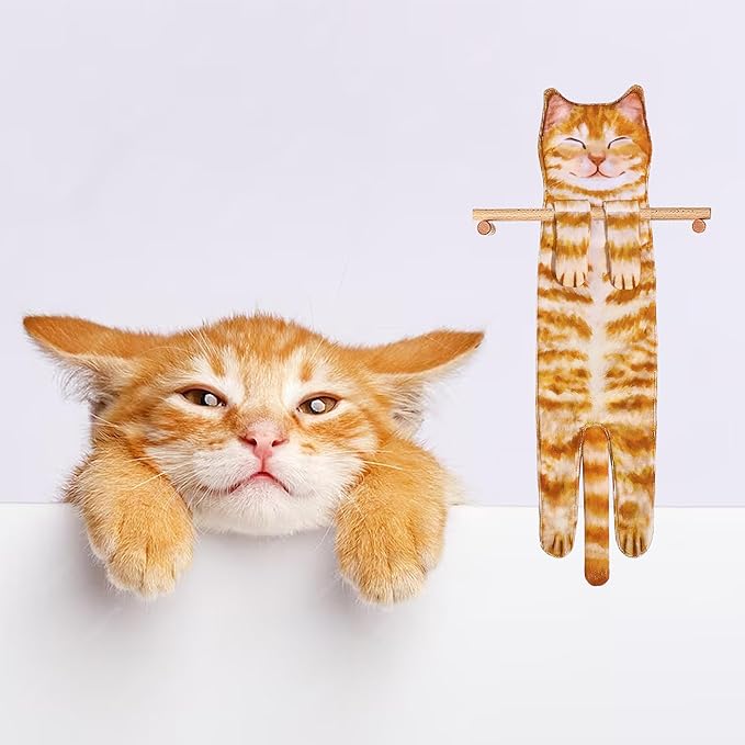 Funny Hand Towels for Bathroom Kitchen Decor - Cute Cat Hanging Hand Towel Kitchen Gadgets - Unique Housewarming Birthday Christmas Cat Lover Gift Ideas for Women Mom Lady Adults