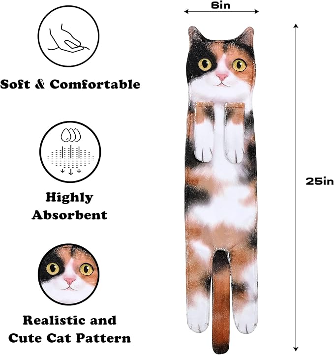 Funny Hand Towels for Bathroom Kitchen Decor - Cute Cat Hanging Hand Towel Kitchen Gadgets - Unique Housewarming Birthday Christmas Cat Lover Gift Ideas for Women Mom Lady Adults