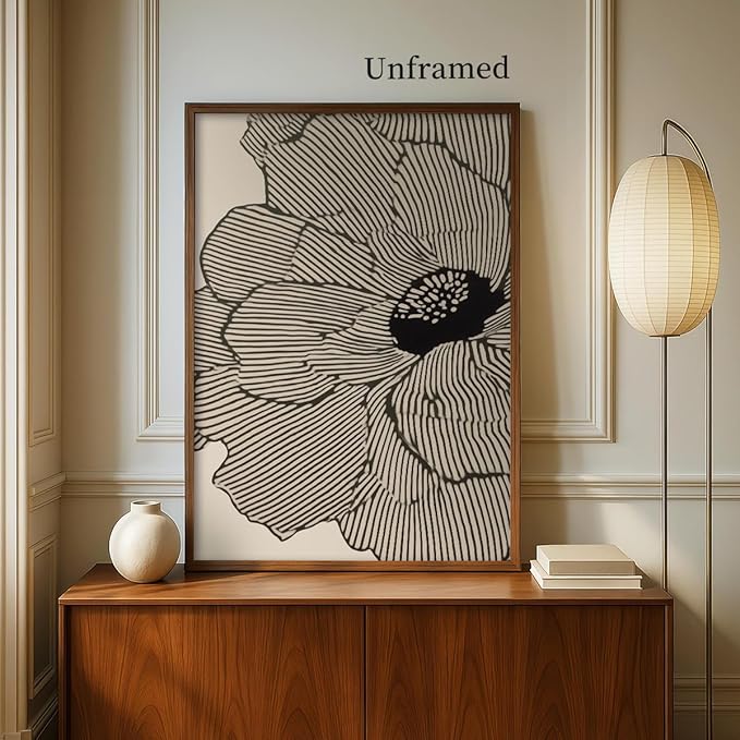 Abstract Black and Beige Flowers Canvas Wall Art, Neutral Floral Lines Poster, Modern Minimalist Floral Wall Decor, Boho Botanical Sketch Art Print for Living Room Bedroom 16x20in Unframed