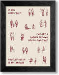 Love Actually Is All Around Wall Art Red Vintage Aesthetic Quotes Poster Minimalist Funky Small People Canvas Prints for Living Room Bedroom Wall Decor 08x10 inch Black Framed
