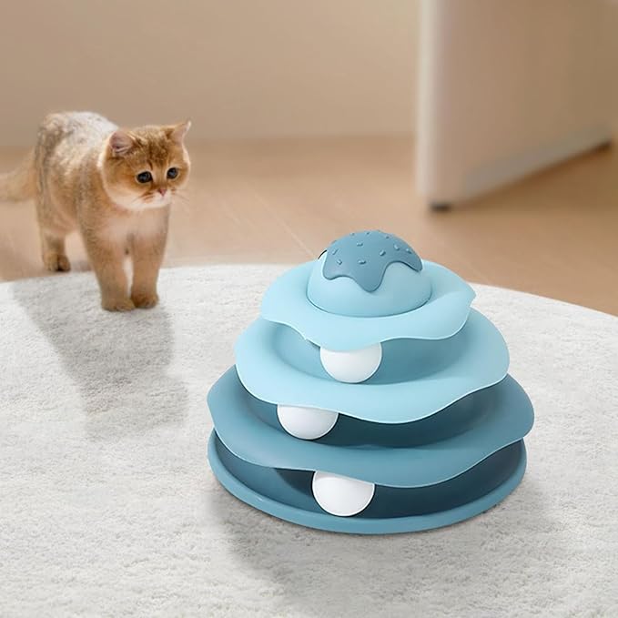 Cat Ball Track Toy, Cat Ball Tower, Multi-Level Design Cat Ball Track Toy, 3 in 1 Automatic Interactive Kitten Toy, Easy to Disassemble, Easy to Clean, Meet Your Cat's Exercise Needs (Blue)