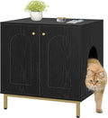 Cat Litter Box Enclosure, Hidden Litter Box Furniture Cabinet, Wooden Indoor Cat House, Side End Table, Living Room, Bedroom, Black and Gold CB81204G