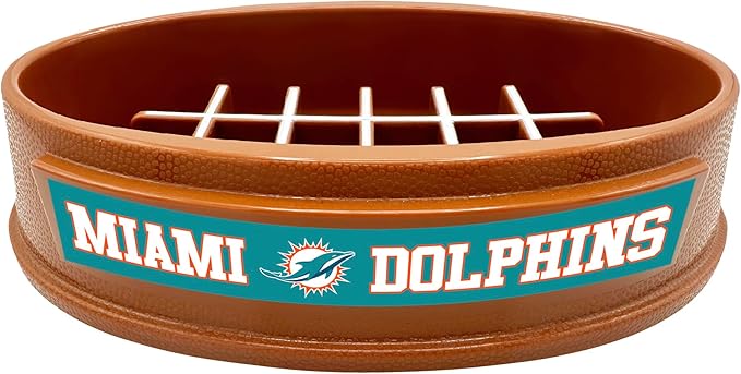 NFL Super-Bowl - Miami Dolphins Slow Feeder Dog Bowl. Football Design Slow Feeding Cat Bowl for Healthy Digestion. Non-Slip Pet Bowl for Large & Small Dogs & Cats