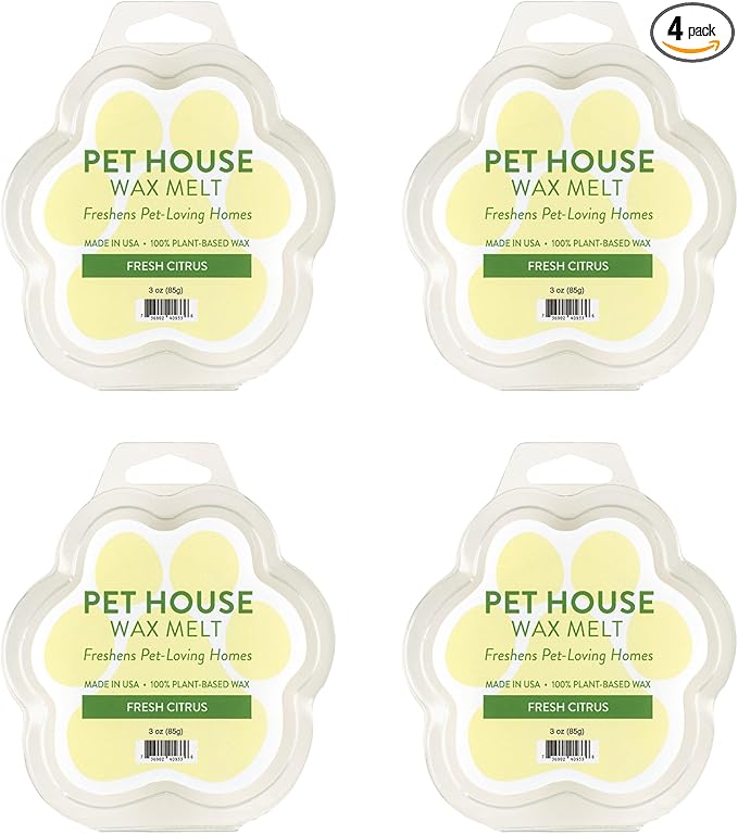 Pet House Wax Melts, Long-Lasting Scented Pet-Friendly Wax Melts, Natural Pet Odor Solution for A Fresh Smelling Home, Fresh Citrus, 3 OZ Each, 4 Pack