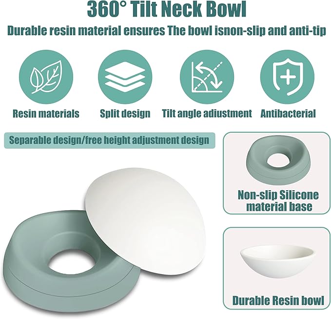 French Bulldog Food Bowl- Slanted Tilted Pug Food Water Bowl,Cat Bowl- Feeder for Frenchie/Shih Tzu/Flat Faced Small Dogs/Puppies/Cats (Green, 4 Cup)