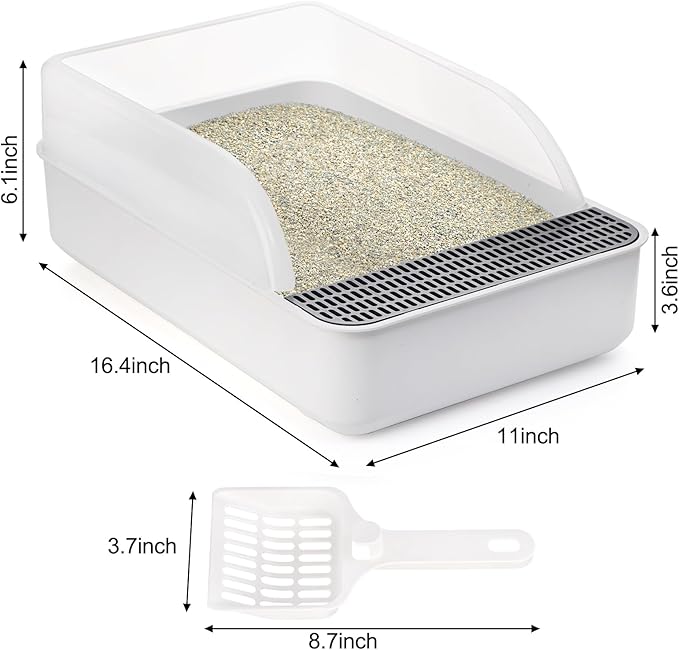 Lawei Open Top Cat Litter Box with High Side, Anti-Splashing Cats Litter Pan with with Litter Sifting Scoop, Semi-Closed Detachable Cat Cleaning Basin Kitten Toilet for Small Animal/Rabbit